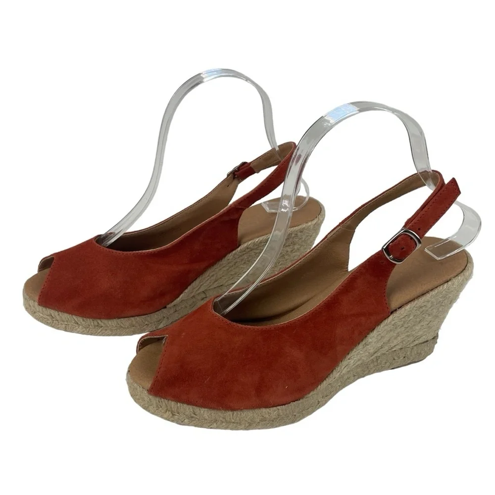 Paseart Spain Espadrilles‎ coral terracotta Suede Slingback Wedge Heel Size 38